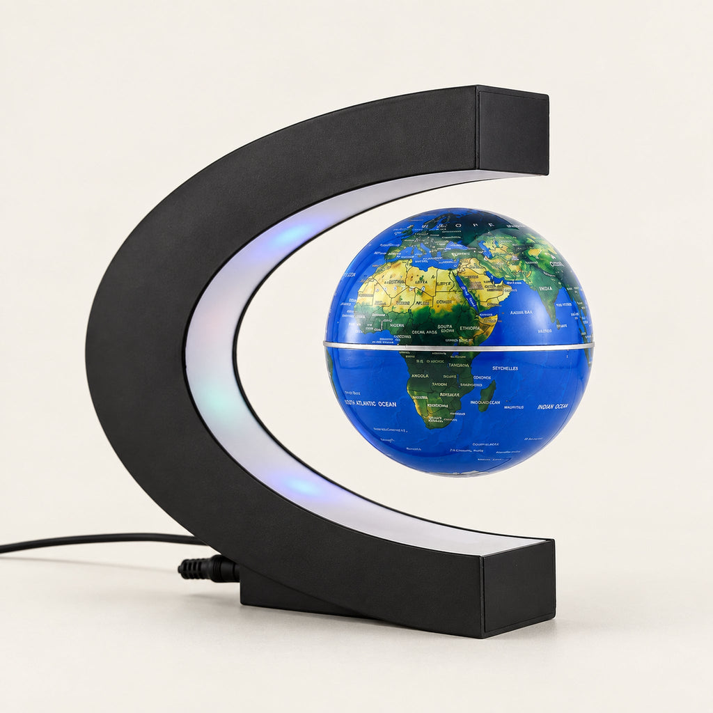 Globe Lumineux Terrestre Lévitation Magnétique LED — vue trois-quarts