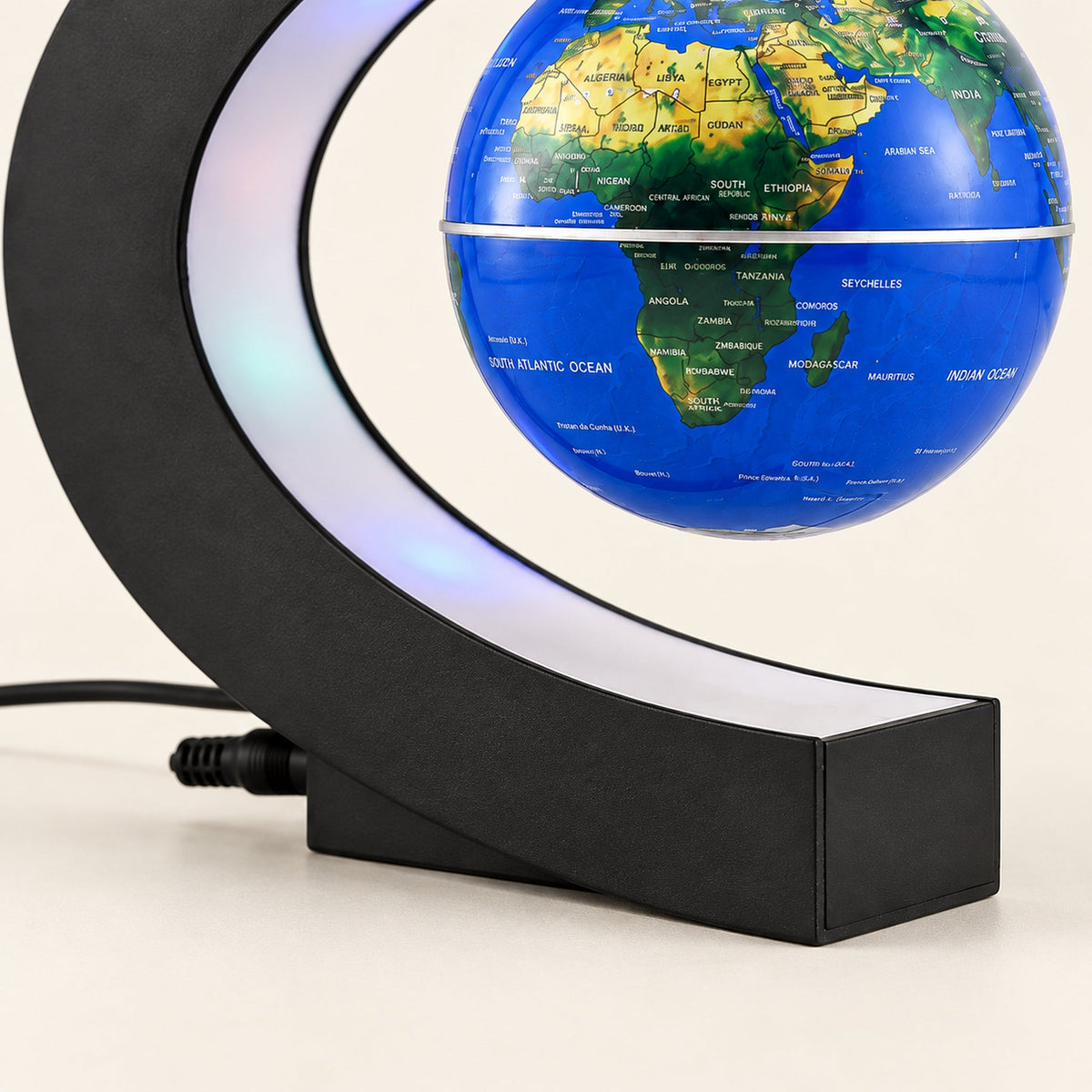 Globe Lumineux Terrestre Lévitation Magnétique LED — détail du socle et du support